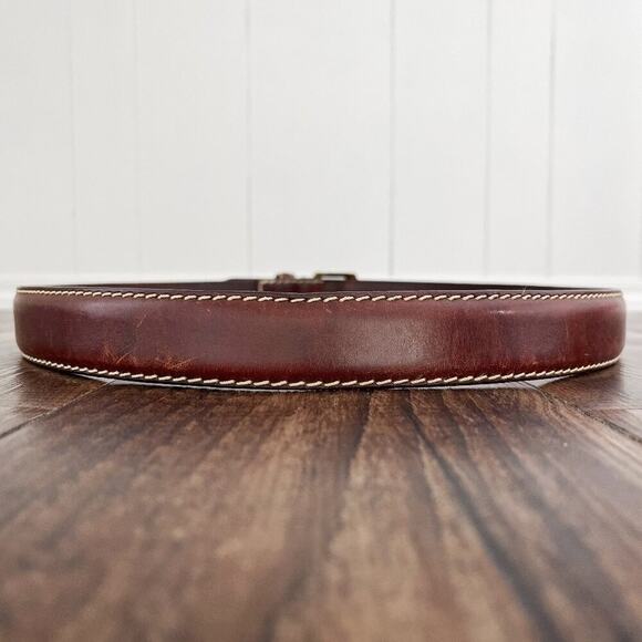 VTG Ralph Lauren Chaps Leather Belt Contrast Stitching Distressed Size 42 Brown - Picture 2 of 16